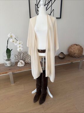 Alice + Olivia Cream Open-Front Lightweight cashmere Drape Cardigan wrap